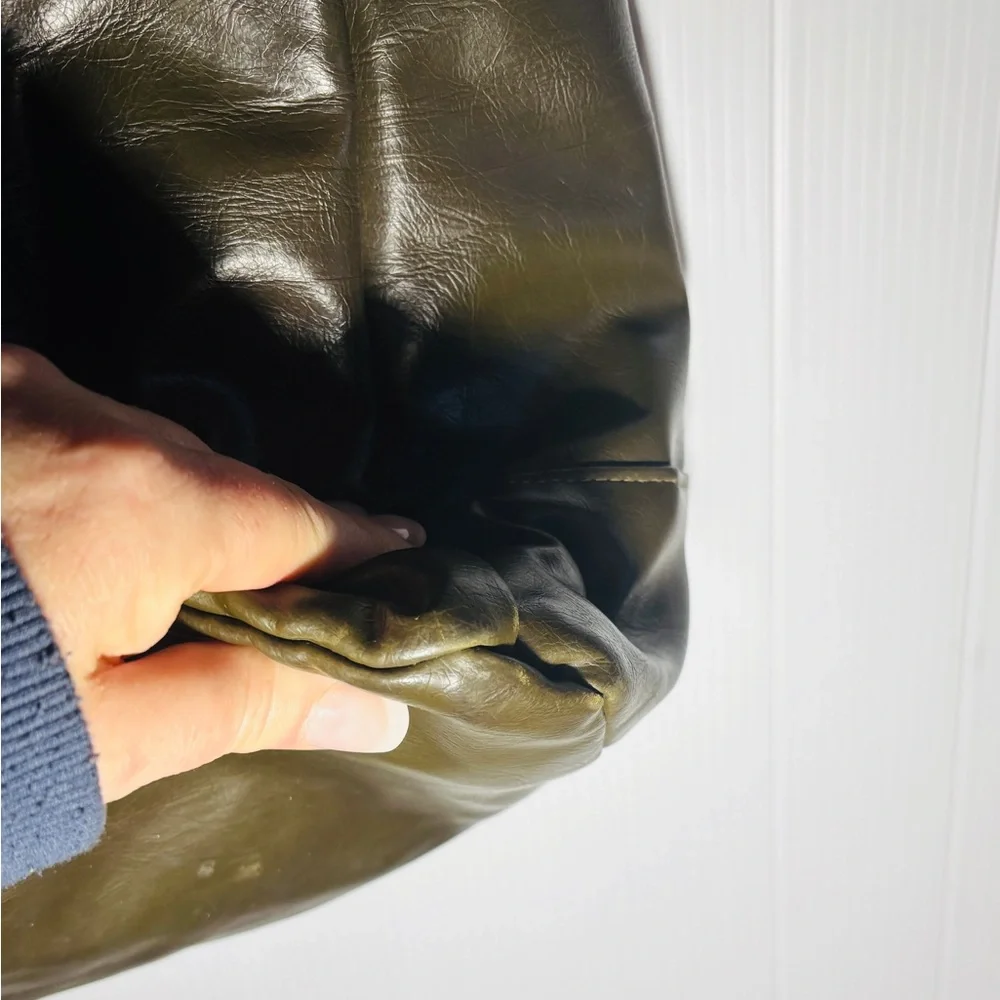 Dark Green Faux Leather Diaper Bag Large Baby Tote Multi Pocket Shoulder Bag